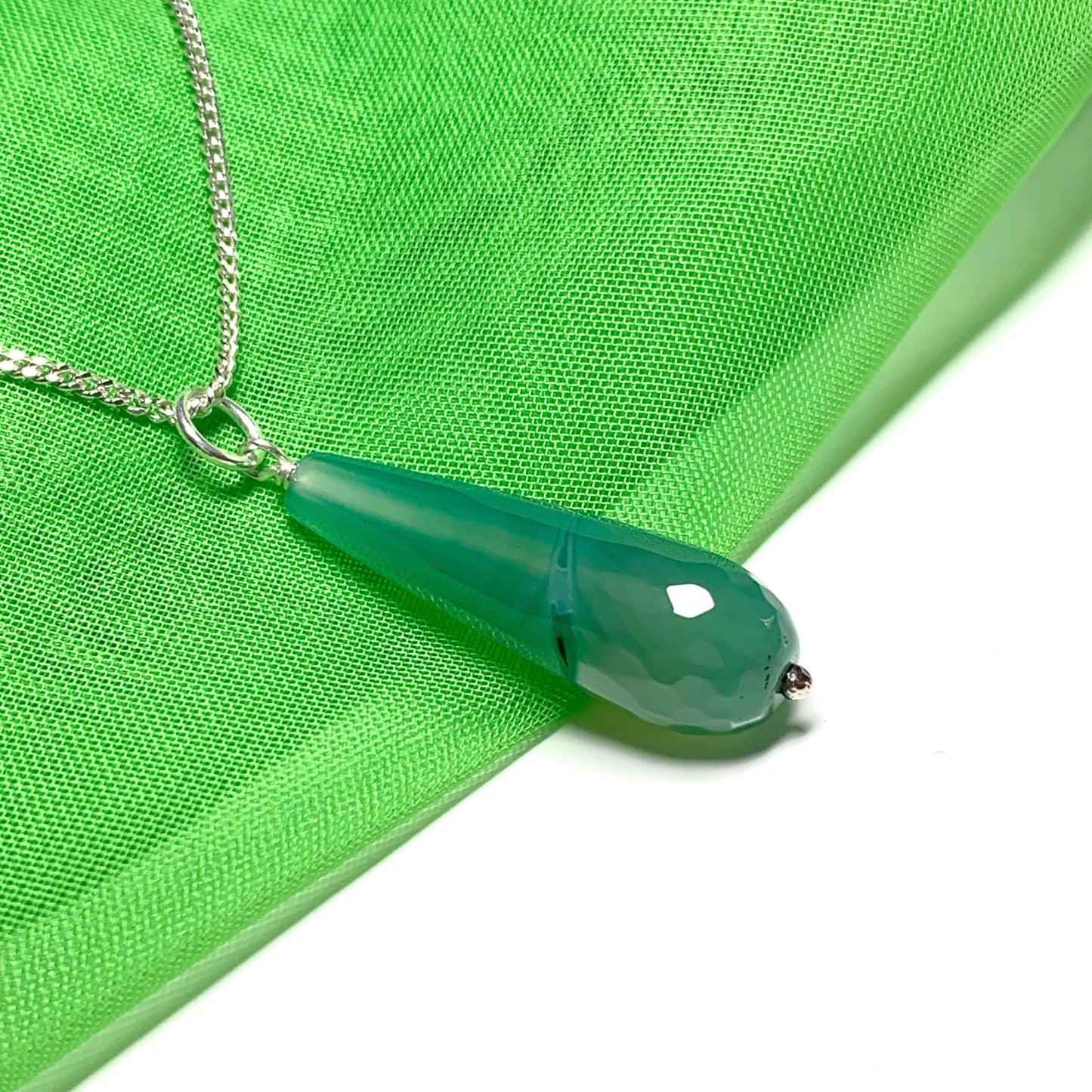 Green agate patterned tear drop necklace pendent sterling silver