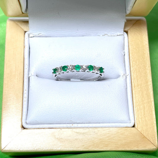 Green Emerald and Diamond Eternity Ring White Gold