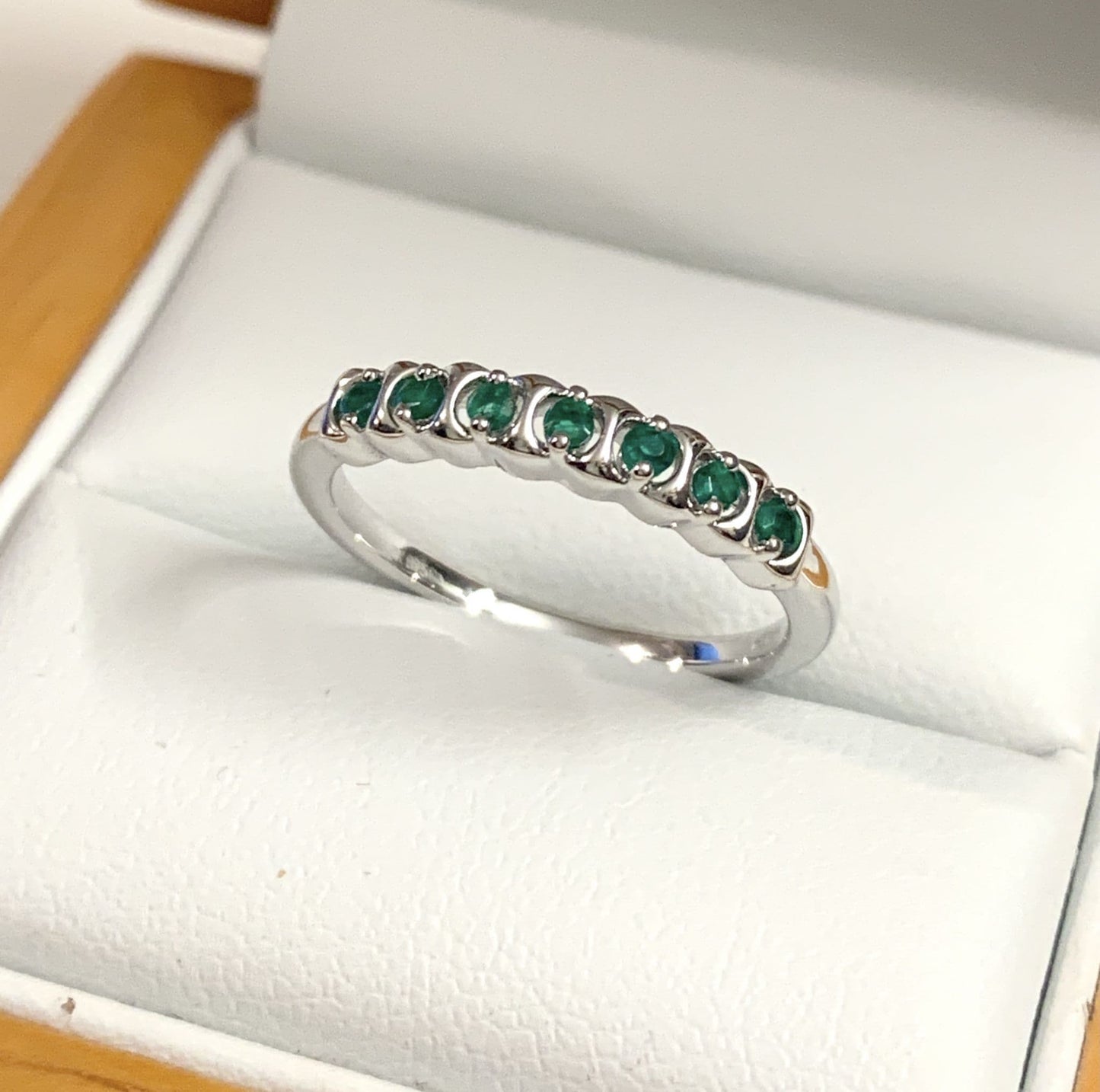 Green Emerald Eternity Ring White Gold