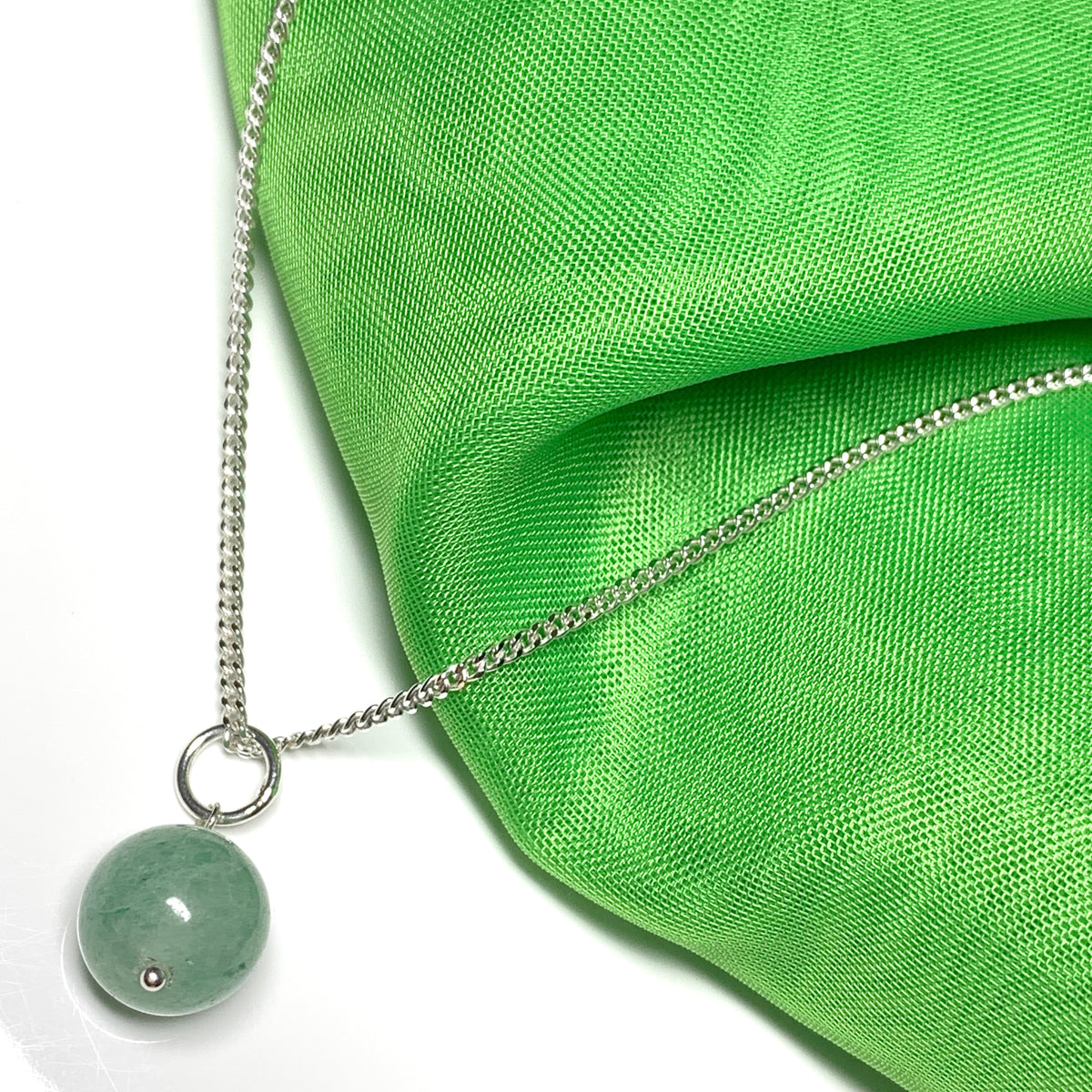 Real jade Round ball shaped sterling silver green necklace pendant