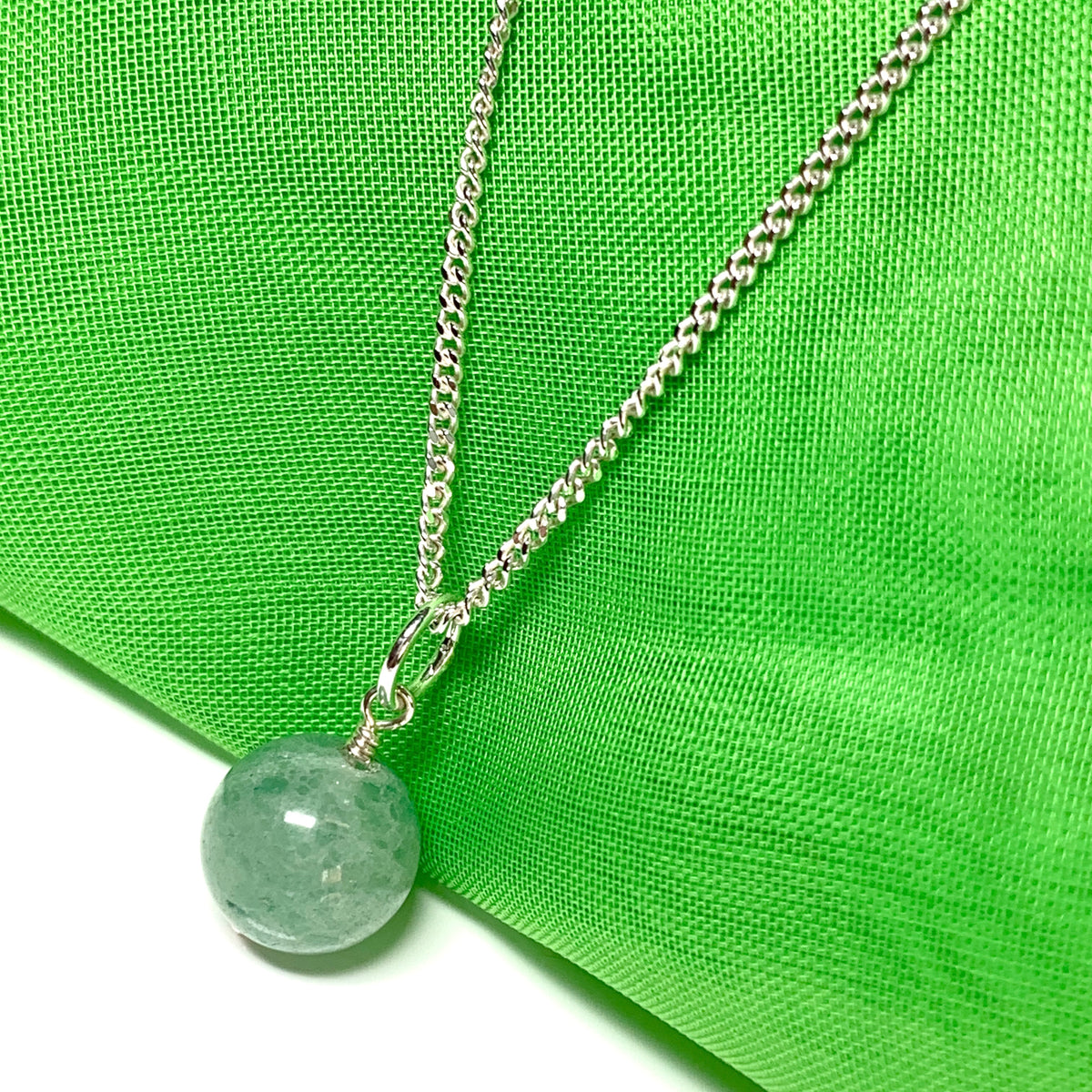 Real jade Round ball shaped sterling silver green necklace pendant