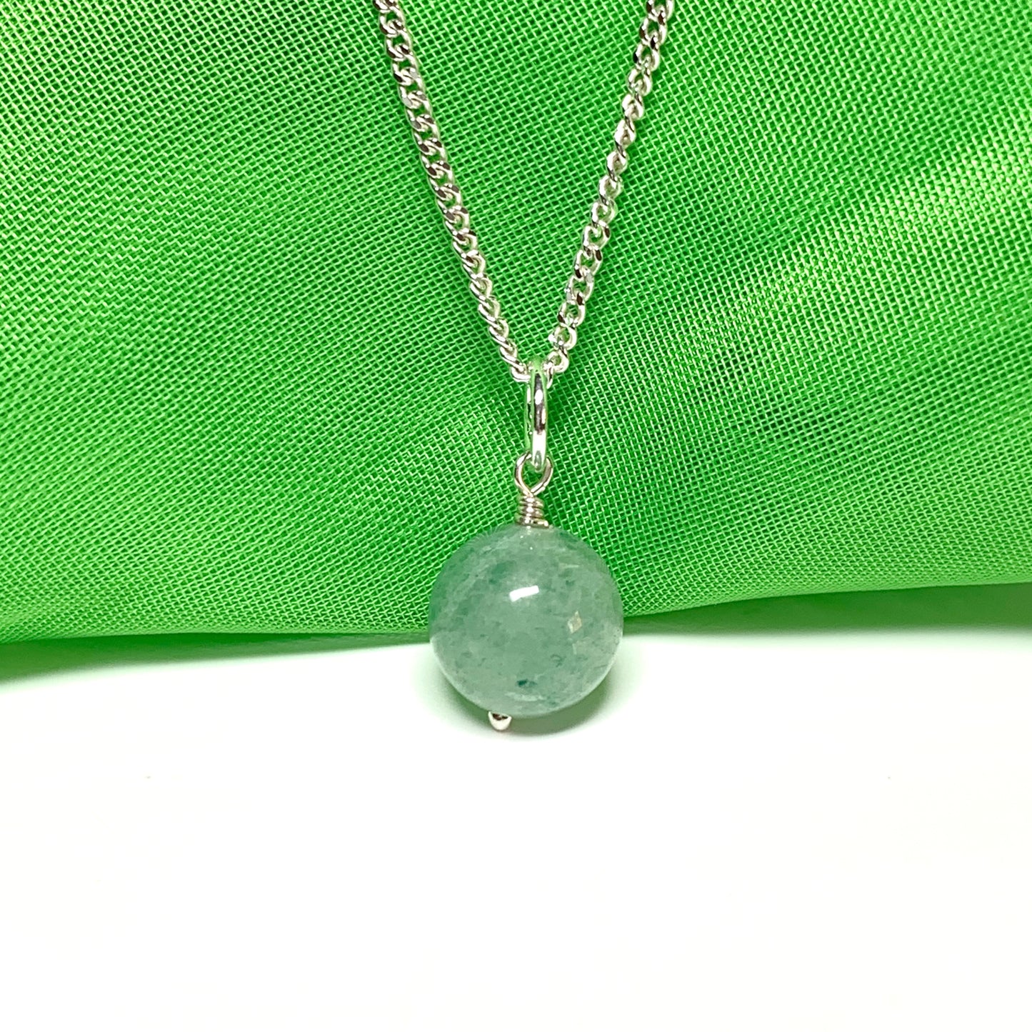 Real jade Round ball shaped sterling silver green necklace pendant