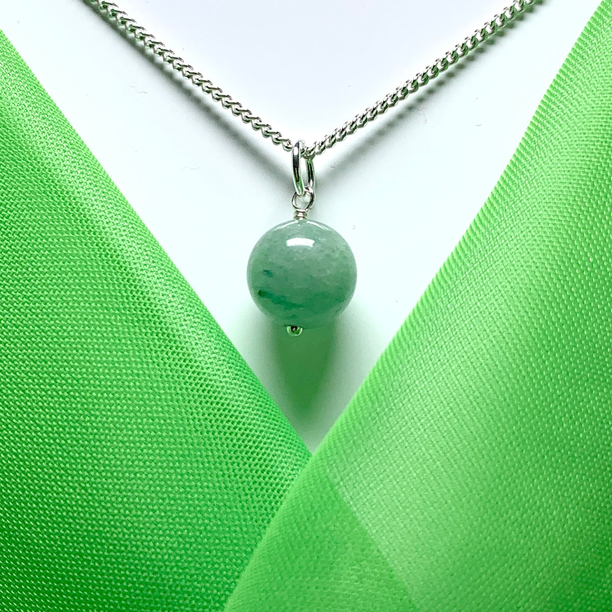 Real jade Round ball shaped sterling silver green necklace pendant