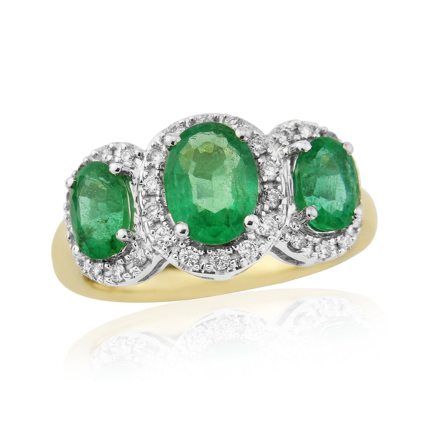 Green Oval Emerald And Diamond Trilogy Cluster Ring