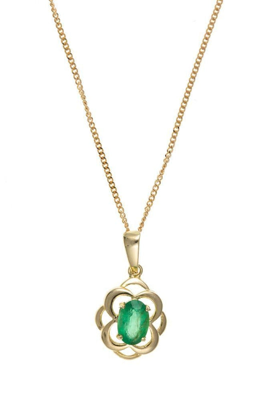 Green emerald necklace oval yellow gold pendant