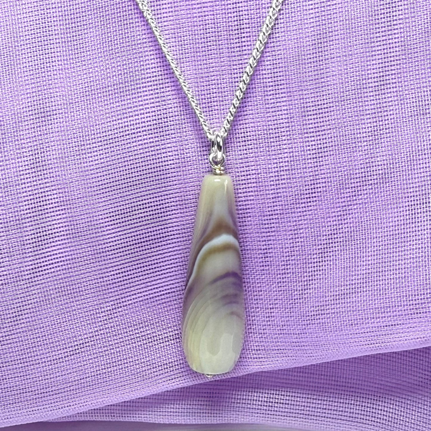 Grey purple agate tear drop necklace sterling silver pendant