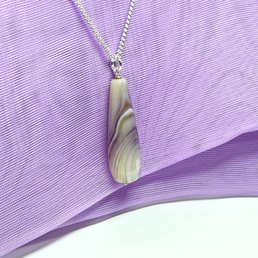 Grey purple agate tear drop necklace sterling silver pendant