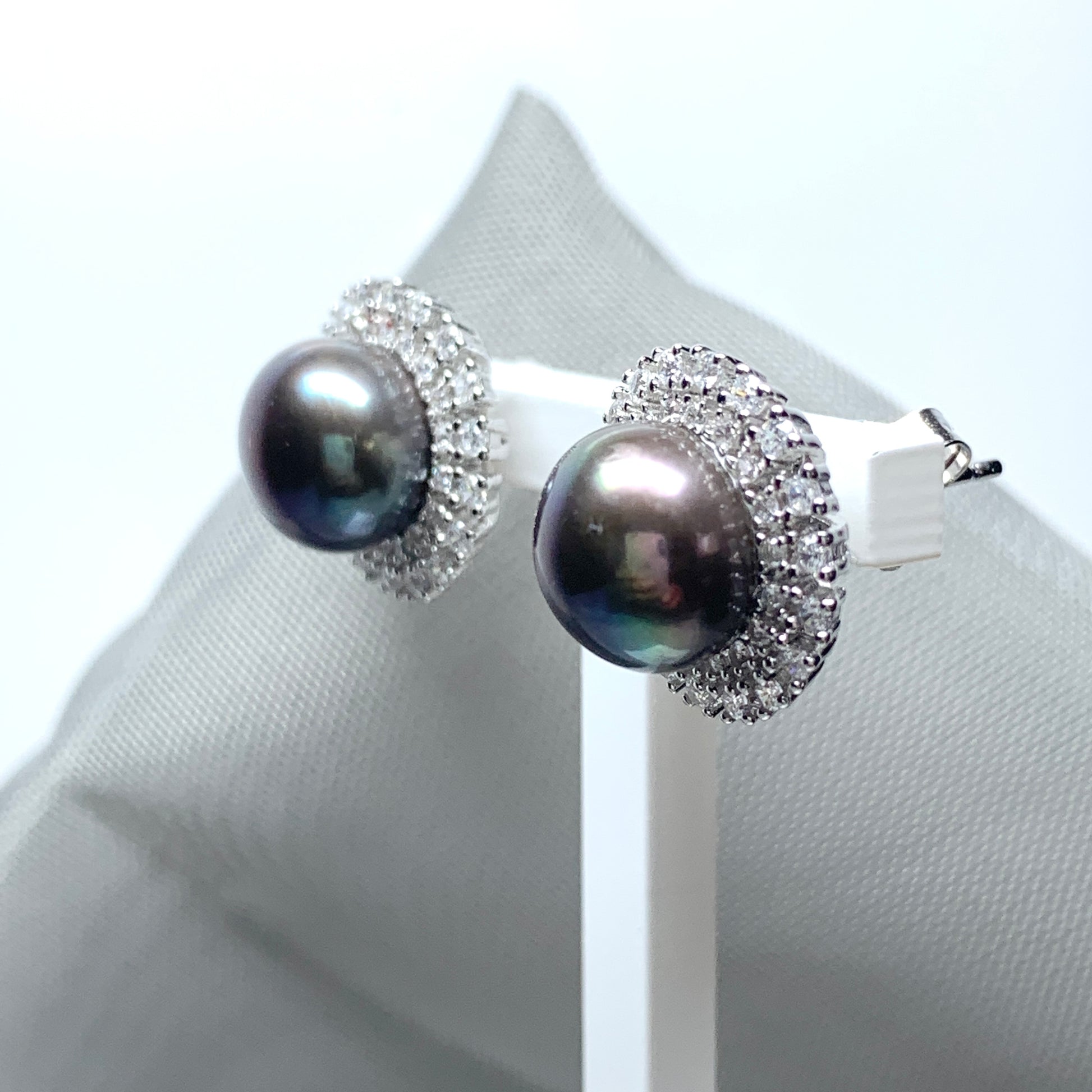 Grey pearl round pearl stud earrings sterling silver