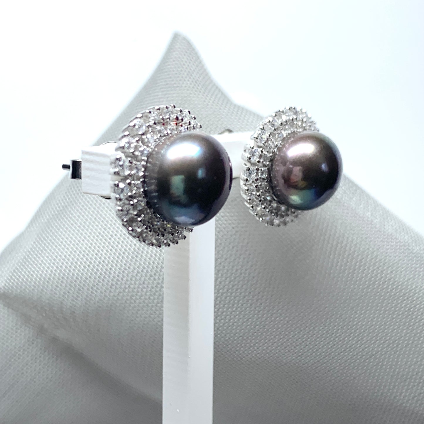 Grey pearl round pearl stud earrings sterling silver