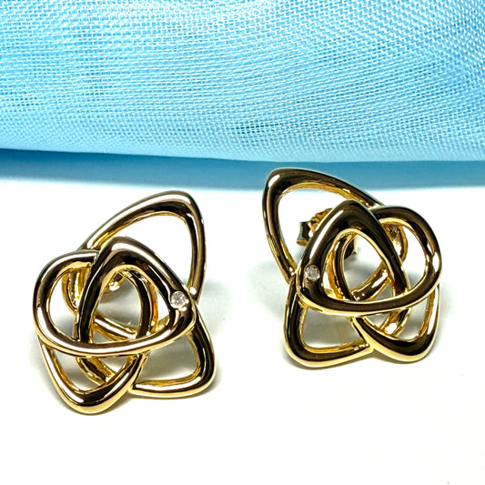 HD X GE Endless Hot Diamonds large open stud earrings sterling silver gold plated real diamond set DE843