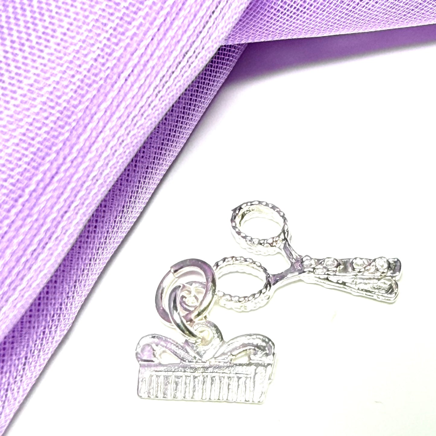 Scissors And Comb Charm Sterling Silver