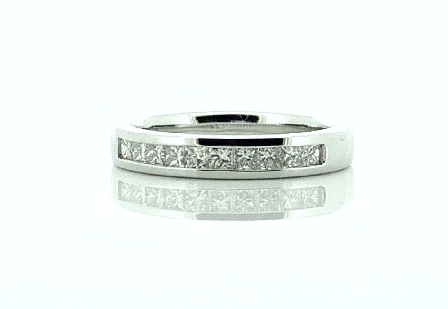 Half carat white gold princess cut diamond eternity ring square diamonds channel set