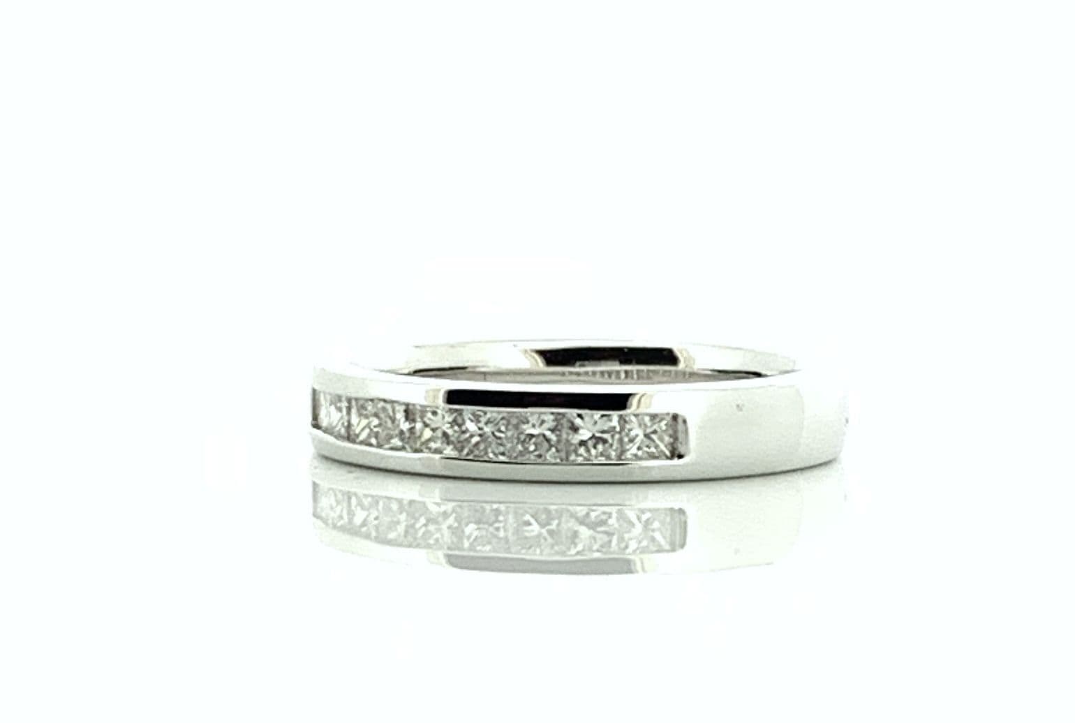 Half carat white gold princess cut diamond eternity ring square diamonds channel set