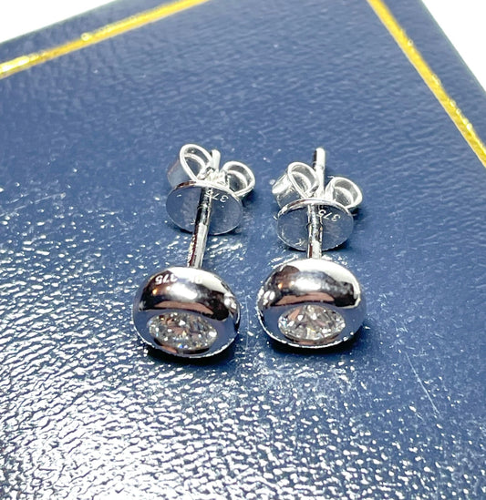 Half Carat Round Diamond Stud Earrings Single Stone Smooth Rubbed Over Setting 50 Points White Gold