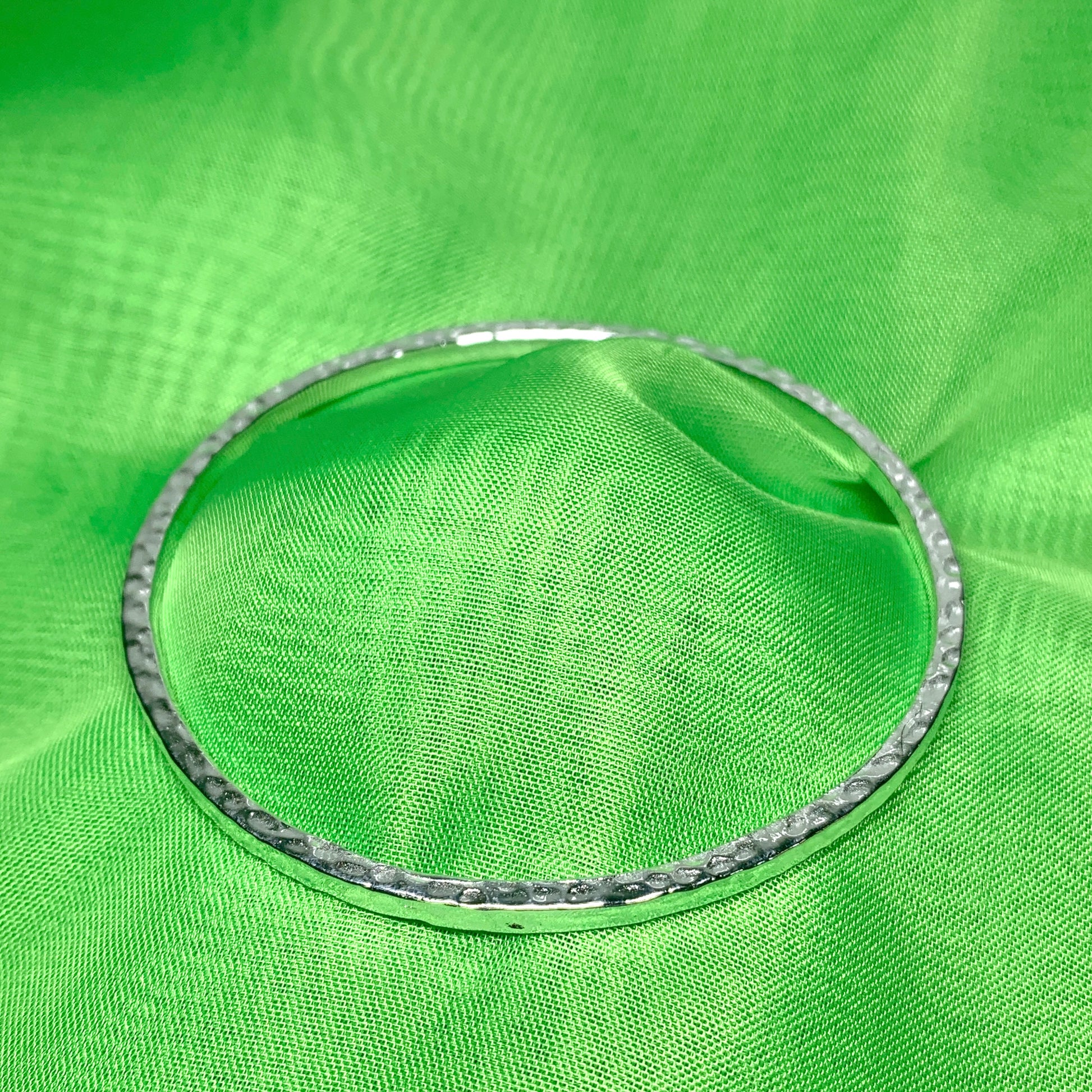 Solid sterling silver hammered heavy bangle