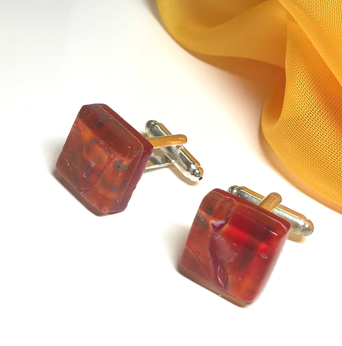 Orange Red Murano Glass Cufflinks