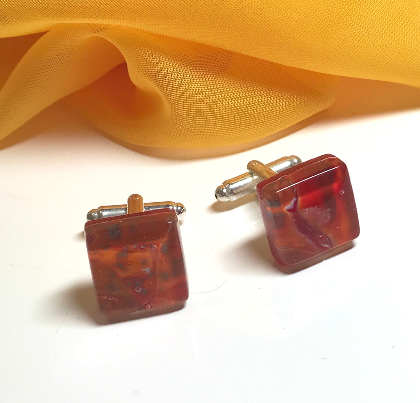 Red and orange Murano glass cufflinks