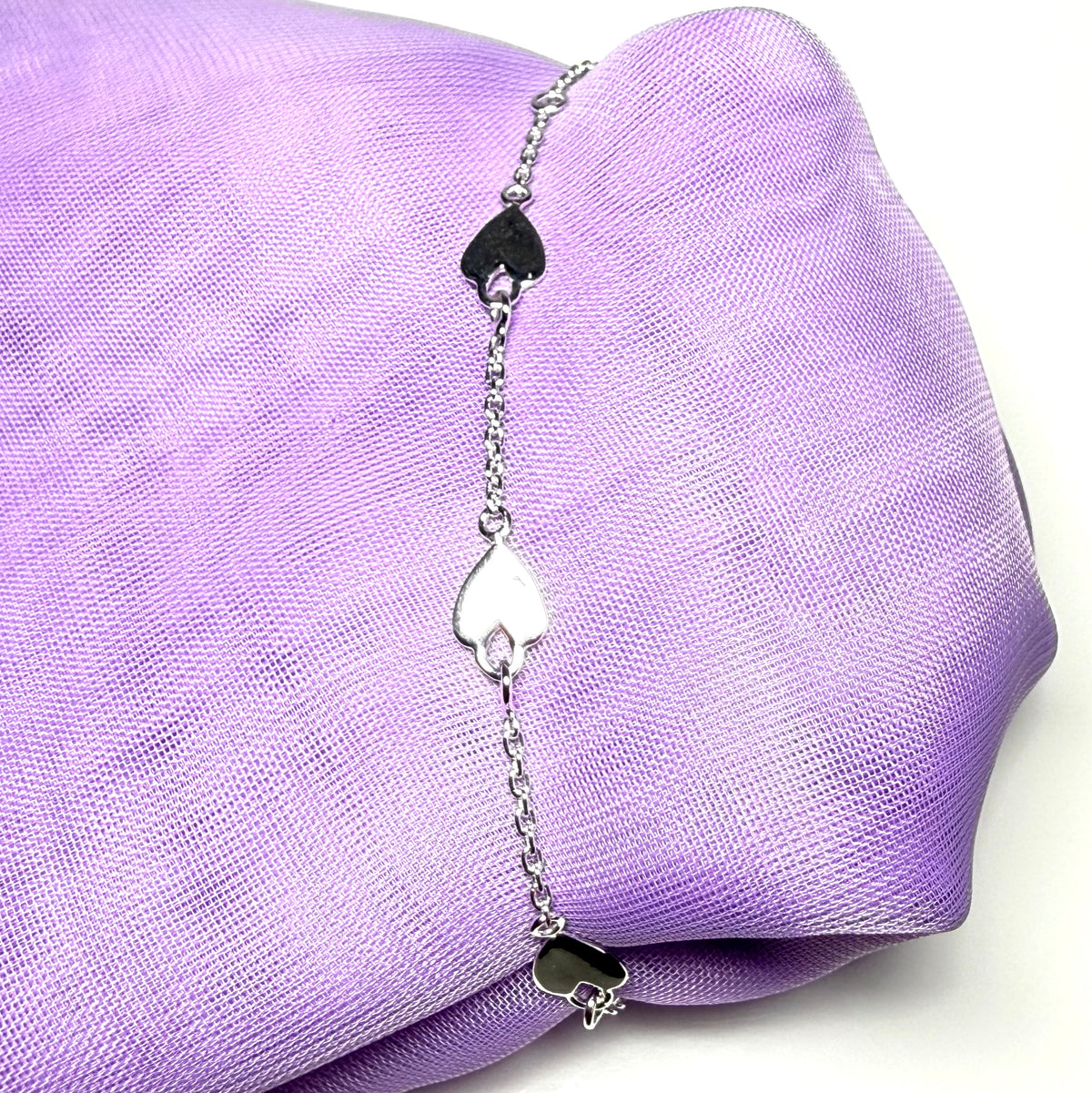 Heart shaped link solid sterling silver ladies bracelet