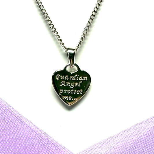 Heart shaped Guardian Angel necklace solid sterling silver pendant including chain