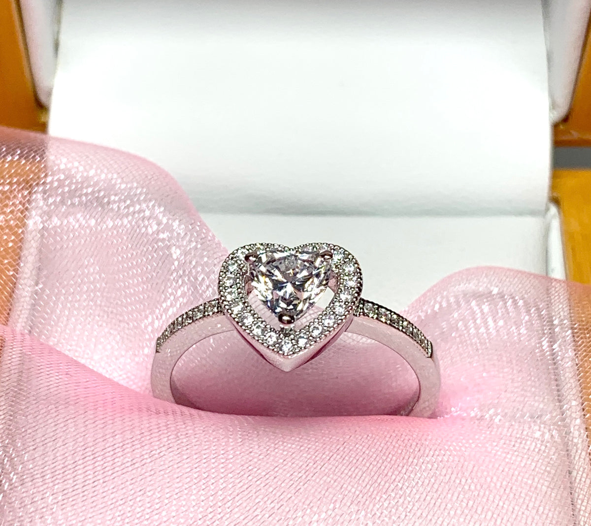 Heart shaped cluster ring cubic zirconia ladies sterling silver