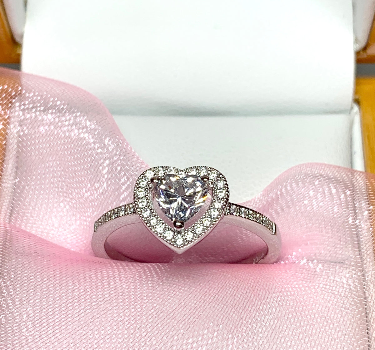 Heart shaped cluster ring cubic zirconia ladies sterling silver