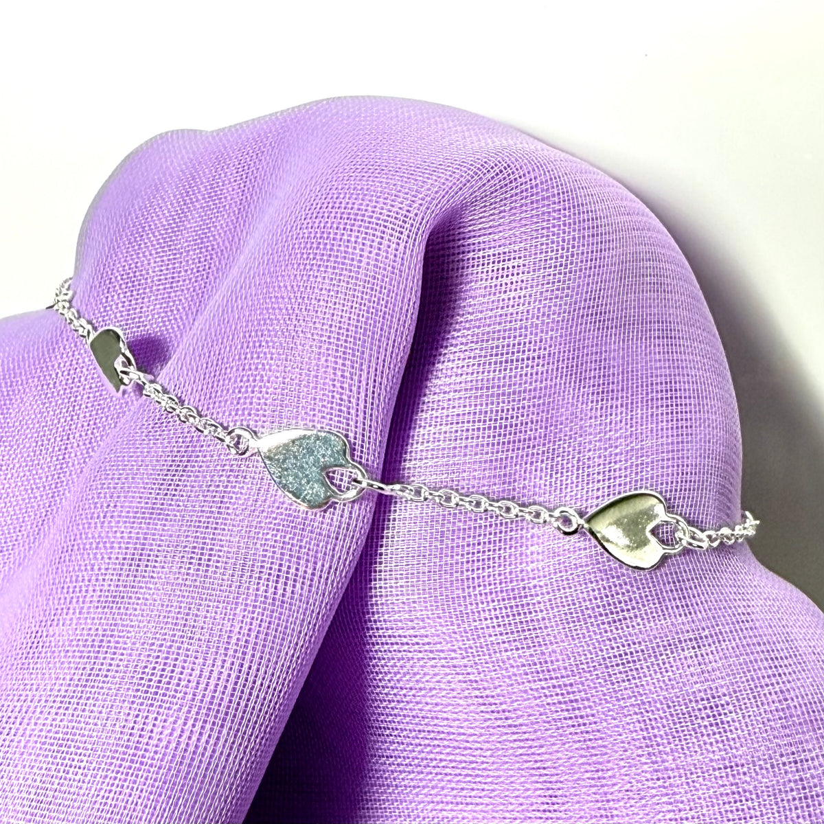 Heart shaped link solid sterling silver ladies bracelet