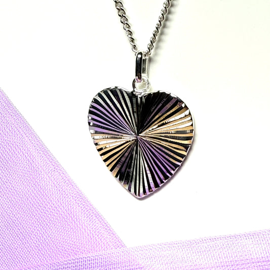 Heart shaped necklace solid diamond cut sterling silver pendant including chain