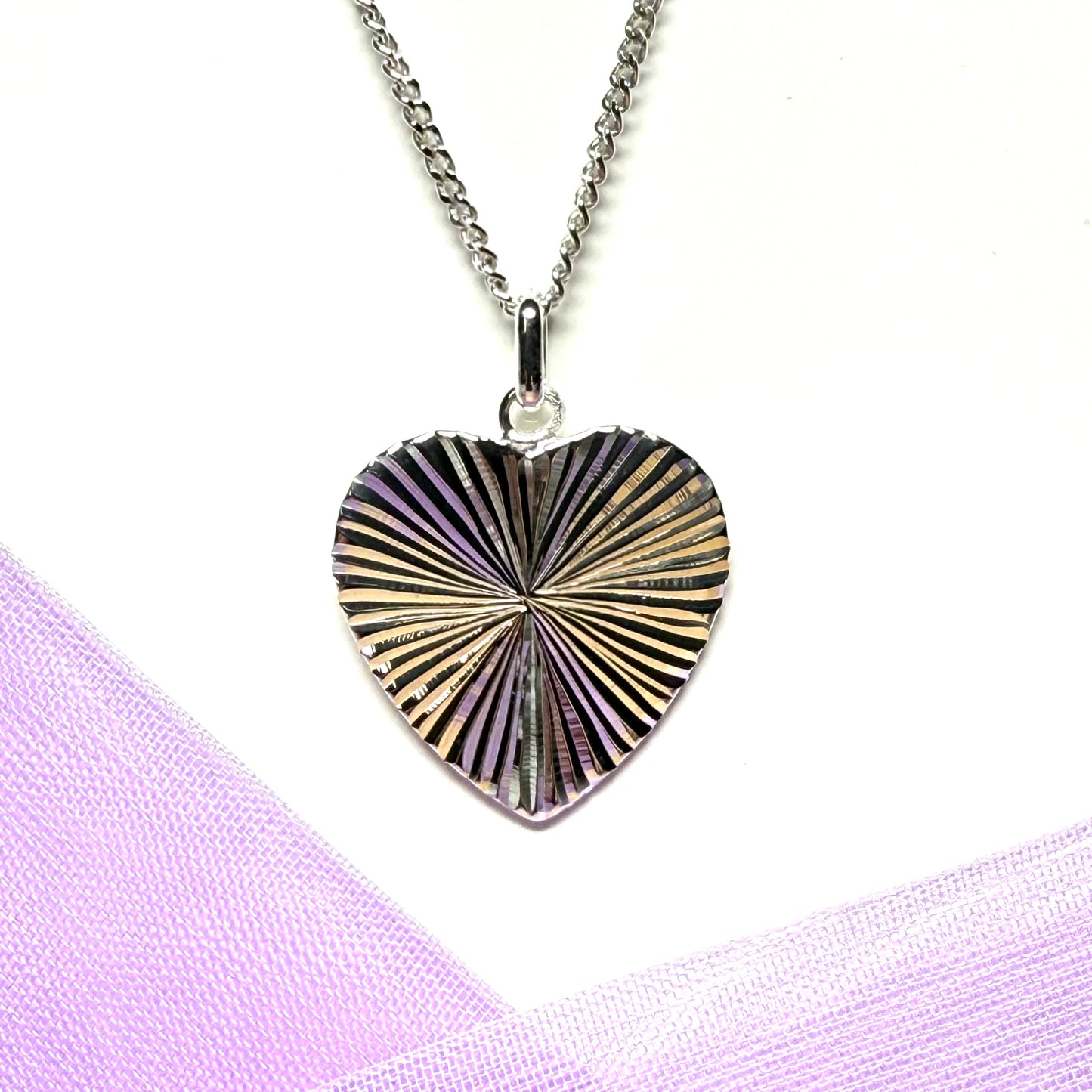 Heart shaped necklace solid diamond cut sterling silver pendant including chain