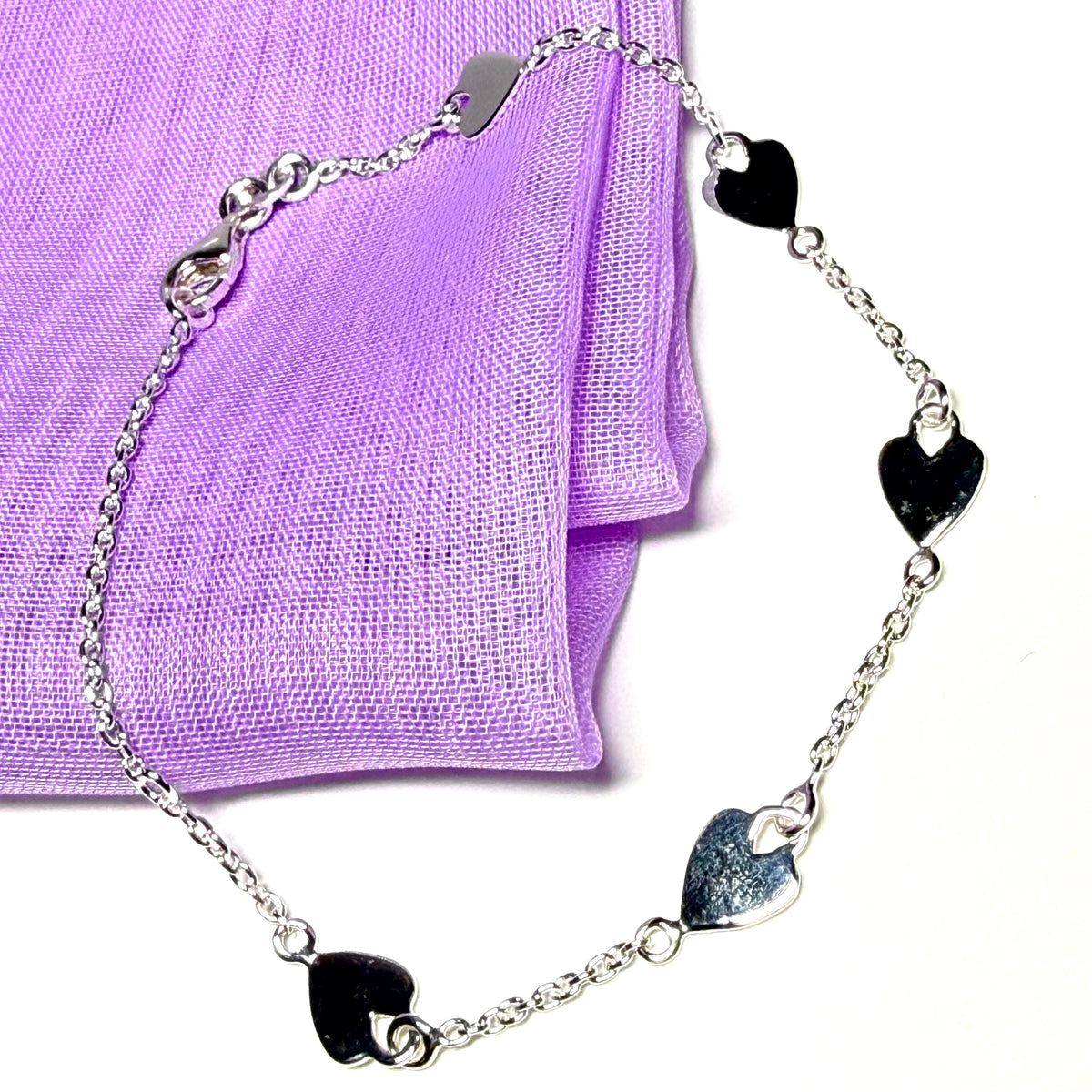 Heart shaped link solid sterling silver ladies bracelet