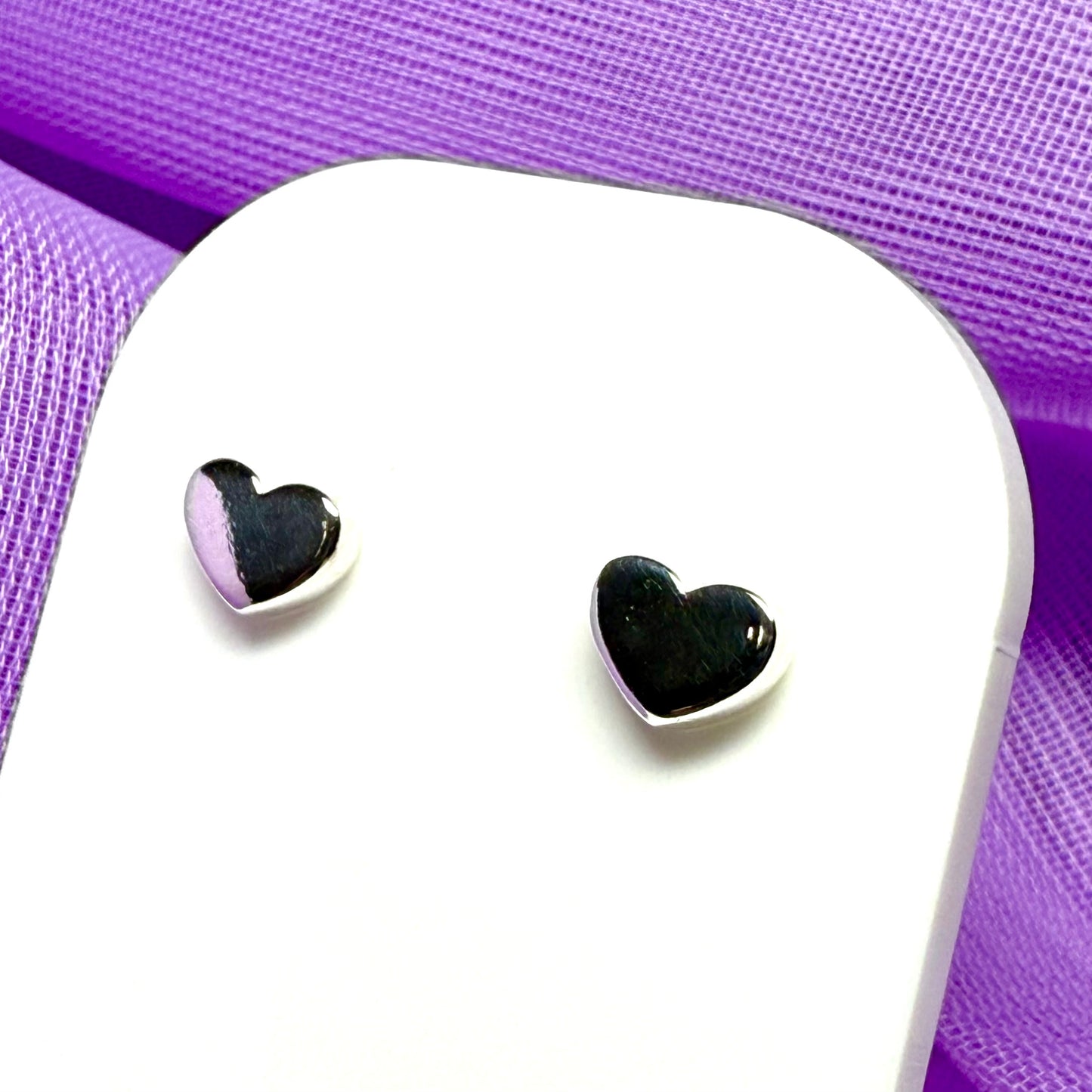 Heart stud earrings sterling silver highly polished