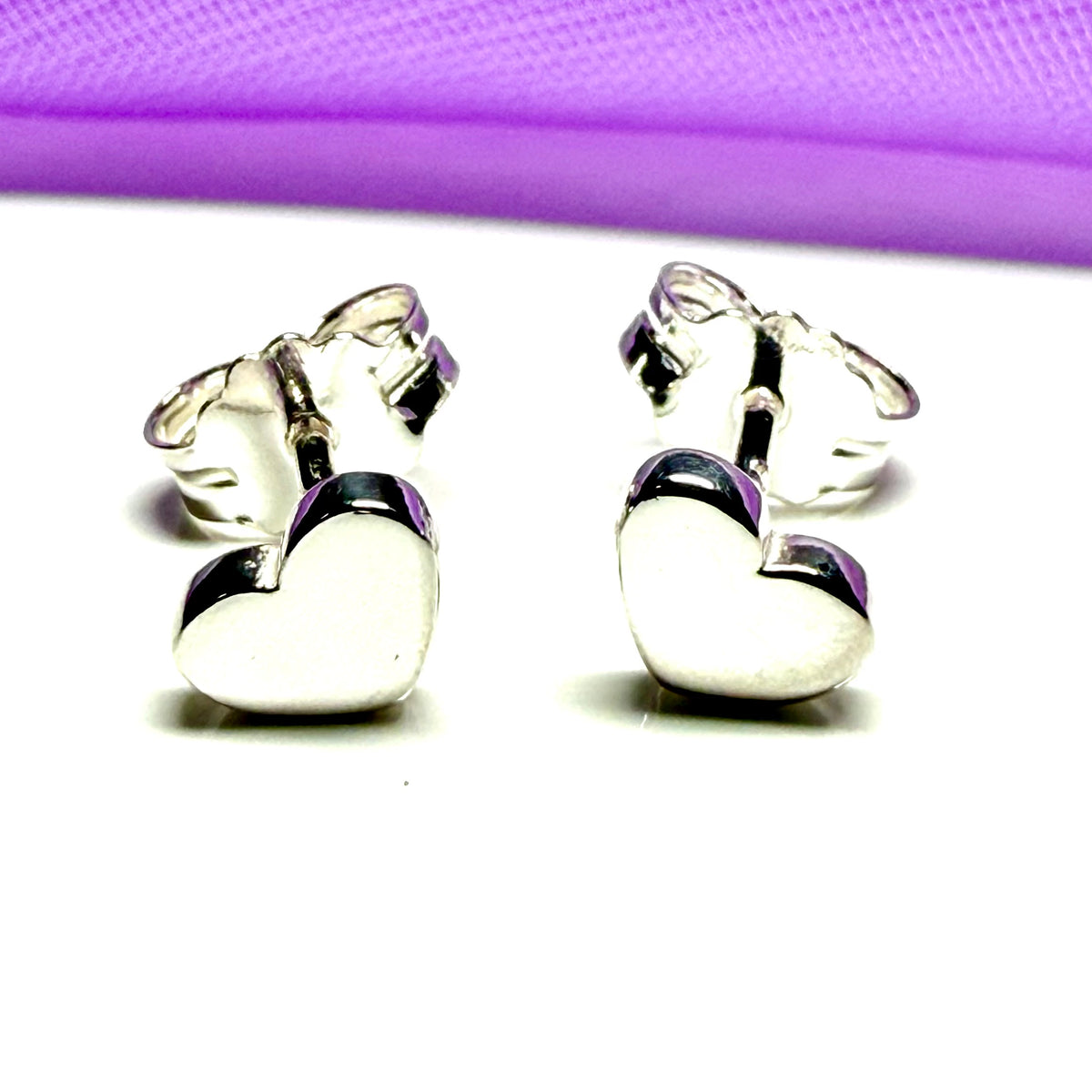 Heart stud earrings sterling silver highly polished
