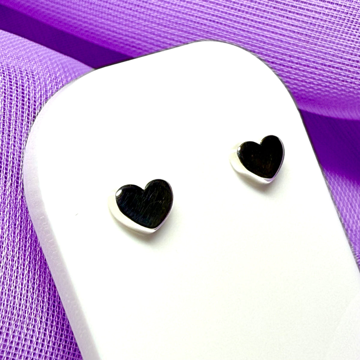 Heart stud earrings sterling silver highly polished