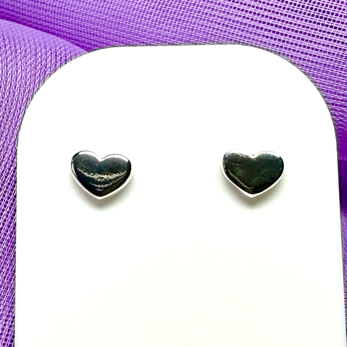Heart stud earrings sterling silver highly polished