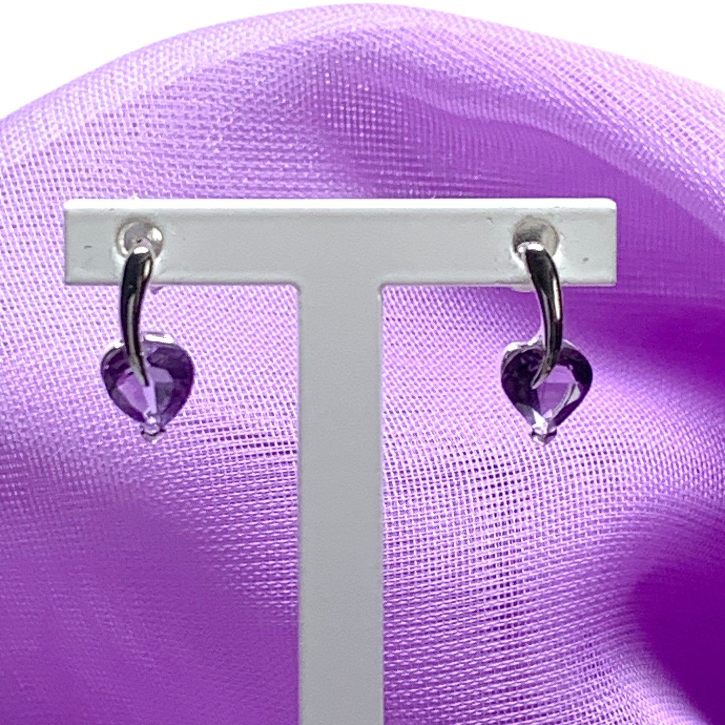 Heart shaped real amethyst sterling silver stud earrings