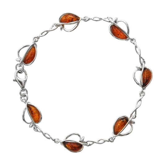 Amber sterling silver heart shaped bracelet