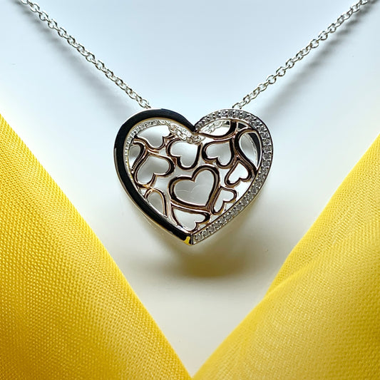 Heart shaped necklace sterling silver with rose gold gilt