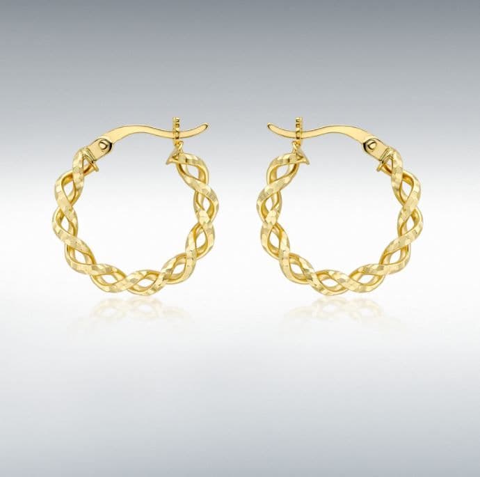 Hoop round yellow gold pierced earrings 17mm