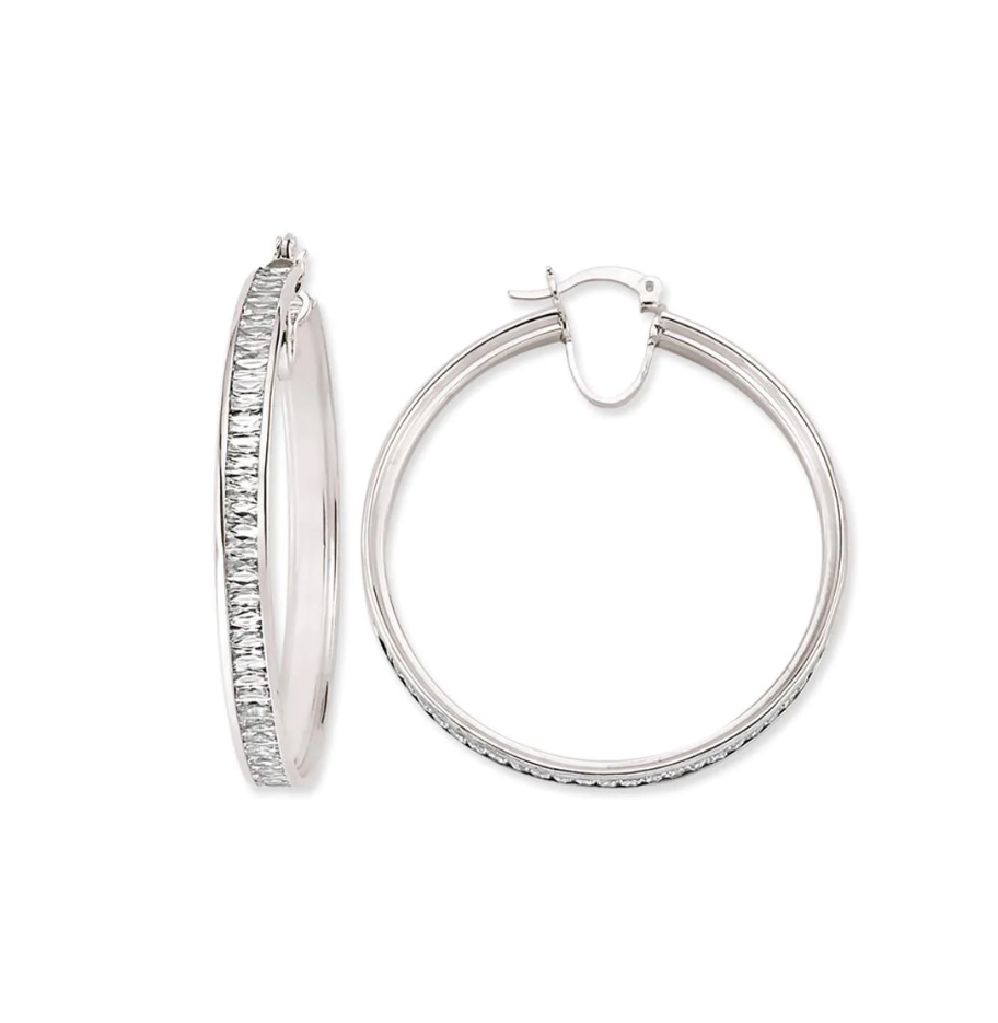 Hoop sterling silver large round stone set earrings 44 mm