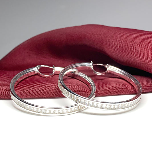 Hoop sterling silver large round stone set earrings 44 mm