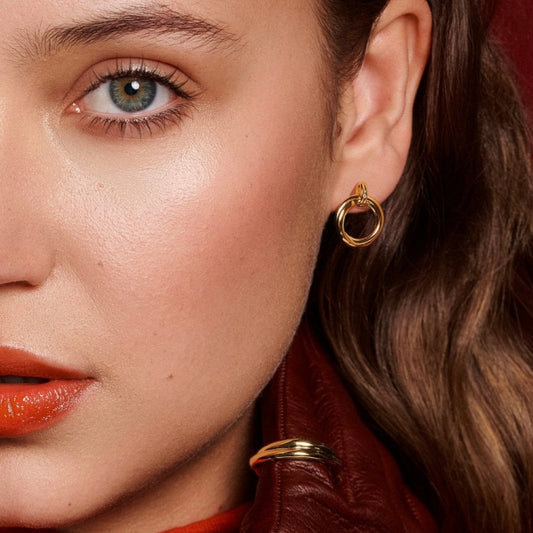 Hot Diamonds Aura yellow gold plated sterling silver diamond twisted rope drop earrings In the ears