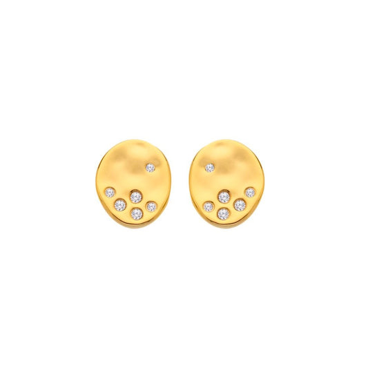 Hot Diamonds Illuminate yellow gold plated sterling silver diamond & white topaz oval stud earrings