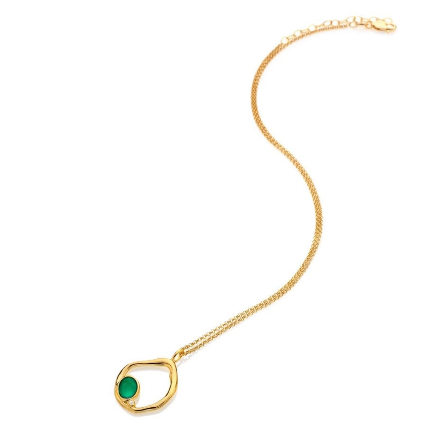 Hot Diamonds green agate diamond necklace HDXGEM offset pendant yellow gold plated sterling silver on the neck