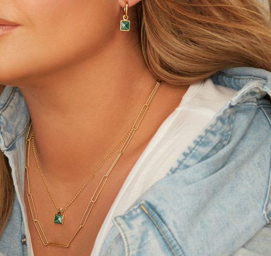 Hot Diamonds green agate drop earrings HDX JJ Revive yellow gold plated sterling silver In the ears