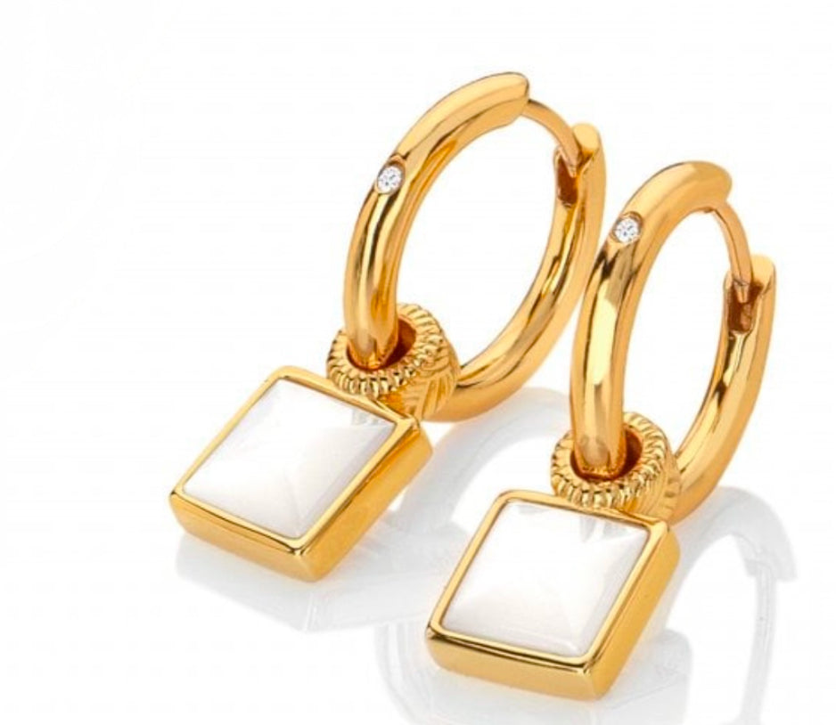 Hot Diamonds mother of Pearl hoop and drop earrings HDX JJ Revive yellow gold plated sterling silver