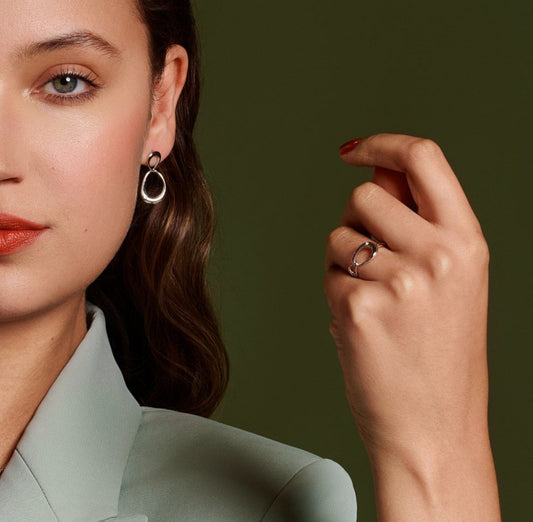 Hot Diamonds sterling silver Sleek drop double oval diamond set earrings DE806 In the ears