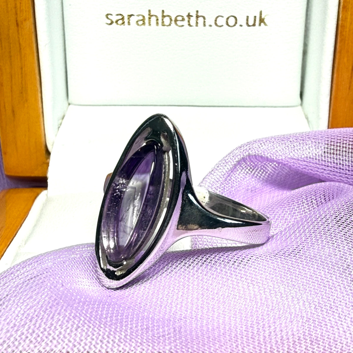 Marquise amethyst sterling silver fancy dress cocktail ring