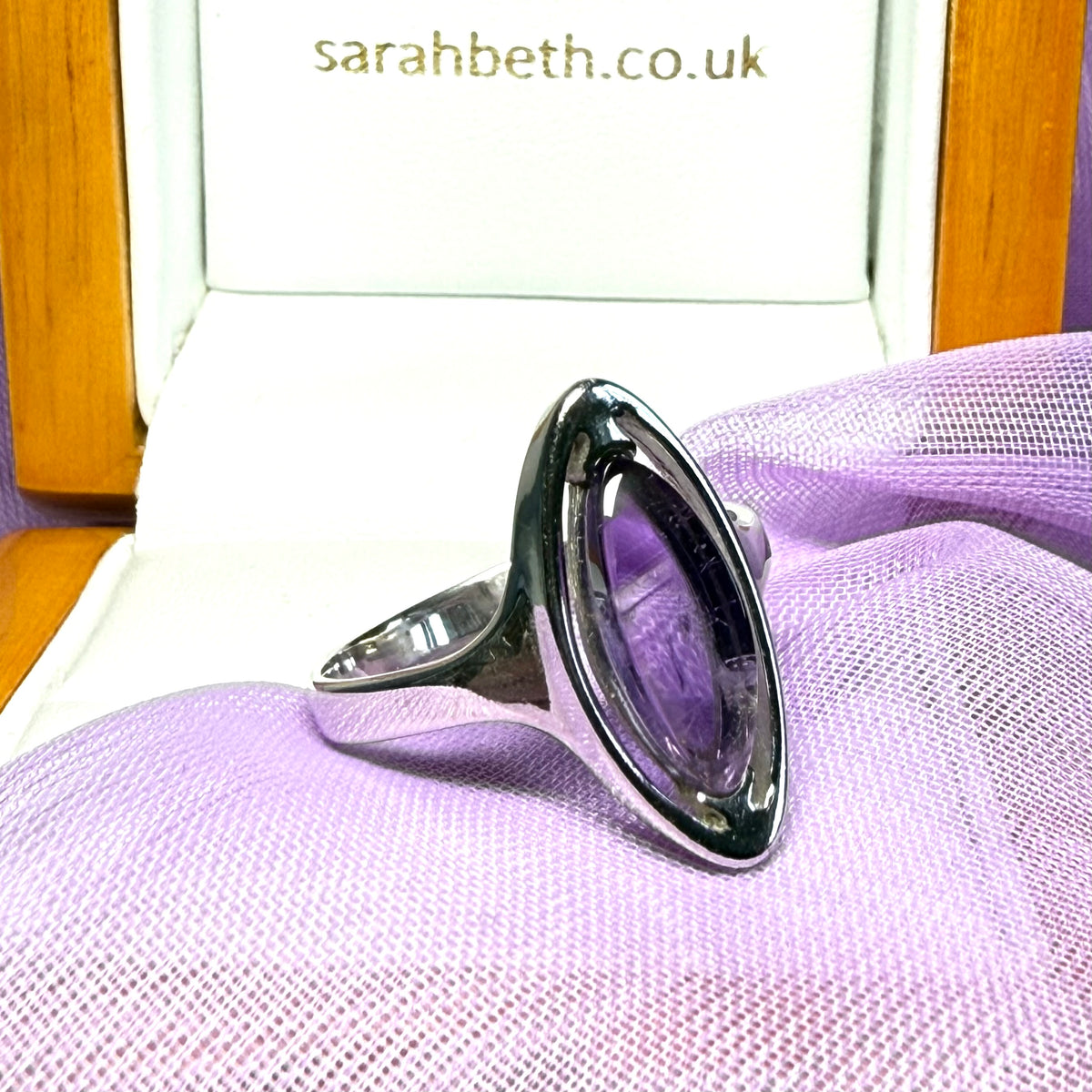 Marquise amethyst sterling silver fancy dress cocktail ring
