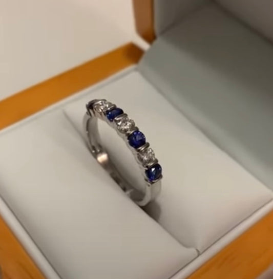 Tension Bar Set Blue Sapphire And Diamond White Gold Eternity Ring