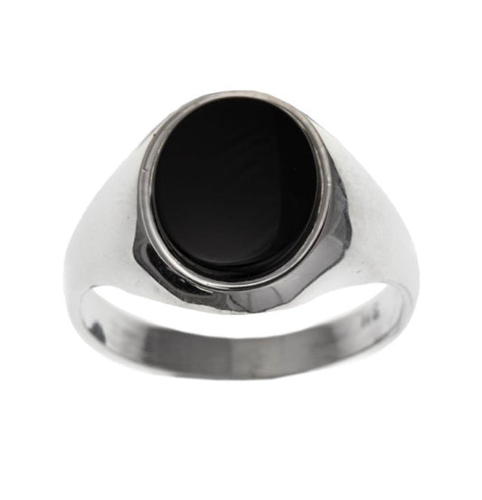 Men's Silver Gents Oval Black Onyx Signet Ring