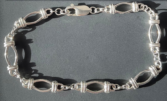 Bracelet open fancy link oval solid sterling silver